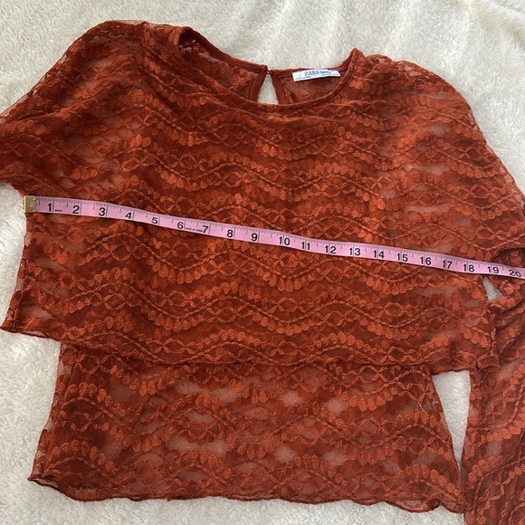 Zara Women’s Sheer‎ Lace Long Sleeve Grunge Fairy Whimsigothic Cropped Top Med - Picture 7 of 7